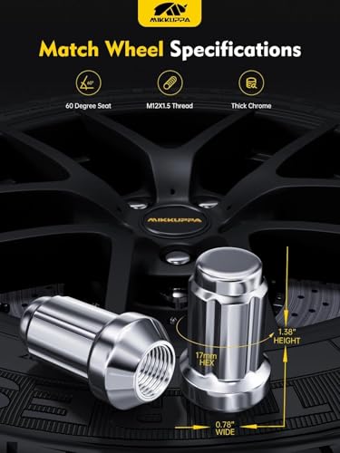 Image of MIKKUPPA M12x1.5 Spline Closed End Lug Nuts, Chrome 20PCS with 1 Socket Key | Replacement for Ford Fusion Focus Escape, Honda Accord CRV Civic, Chevy Malibu Impala Aftermarket Wheel