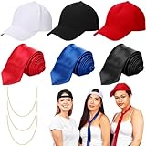 Hercicy 9 Pcs Halloween Men Dancer Costume Accessories 3 Pcs Neck Tie Solid Color 3 Hip Hop Style Hat and 3 Gold Necklace for Women Halloween Cosplay Party