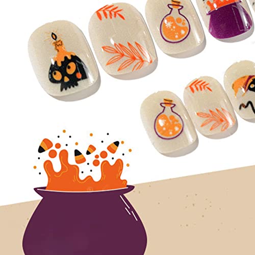 Jenpech 24Pcs/Set Halloween Nails, Press On Nails For Girl, Halloween Style Nail Tip Wearable Colorful Full Cover Press On Self Adhesive False Nails For Halloween Party 10 #TOP2