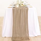 MLMC 10ft Nude Cheesecloth Table Runner 35x120 Inches Rustic Wrinkled Gauze Boho Table Runner for Br