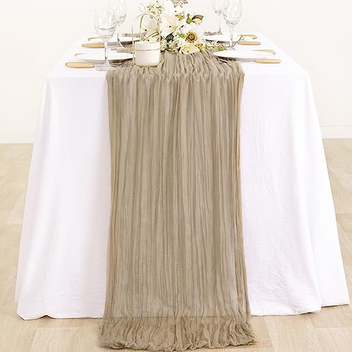 Image of MLMC 6 Pack Nude Cheesecloth Table Runner 10ft Boho Rustic Gauze Taupe Cheese Cloth Table Runner Neutral Decor 65x120 Inches for Wedding Reception Outdoor Party Decor