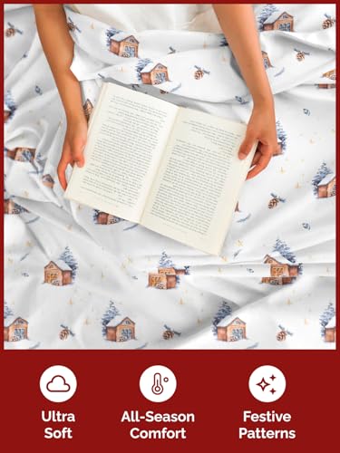 King Christmas Home Sheet Set - Holiday Xmas Pattern Bedding Set - Deep Pockets - Snug Fit - 4 Piece - Wrinkle Free & Easy Care - Comfy Festive Winter - Holiday Sheets for Women, Men, Kids and Teens