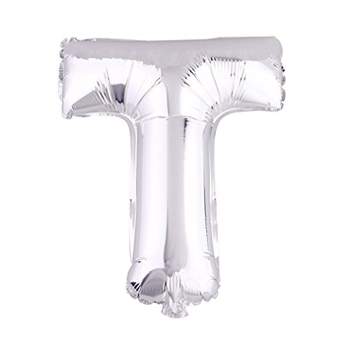 Glanzzeit 16 Inch Silver Foil Balloons Letters A to Z Numbers 0 to 9 for Prom Wedding Birthday Party Decor (Letter T)