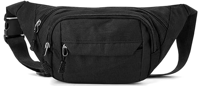 Waterproof Unisex Bum Bags 4 Zip Pockets Adjustable Belt Black