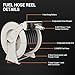 Fuel Hose Reel 1 Inch x 50ft - Heavy Duty Steel Construction, 300 PSI, Spring Driven Auto Rewind, Retractable Diesel Hose Reel with Fueling Nozzle for Truck, Farm, Aircraft, Ship,Tank Trailer