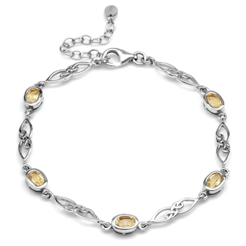 Image of Silvershake Birthstone Gemstones White Gold Plated or Yellow Gold Plated 925 Sterling Silver Scroll /Filigree Celtic Knot Weave 7.25 to 8.75 Inch with Adjustable Extension Bracelet Jewelry for Women