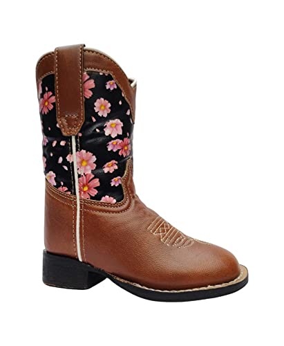 TuffRider Children's Pinnacles Square Toe Western Boot- Brown Floral-With Free Assorted Striped Socks2