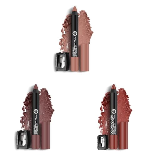 Image of Colors Queen Color It All Non Transfer Lip Crayon Lipstick | Long Lasting Matte Lipstick Combo Pack (Rusty Nude, Chocobar, Coco Block, 10.5g)
