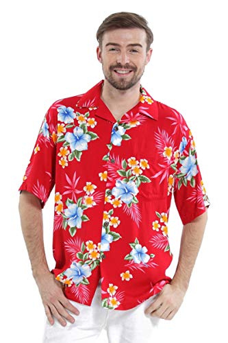 Matchable Couple Hawaiian Luau Shirt or Wide Legged Pants in Hibiscus Red4