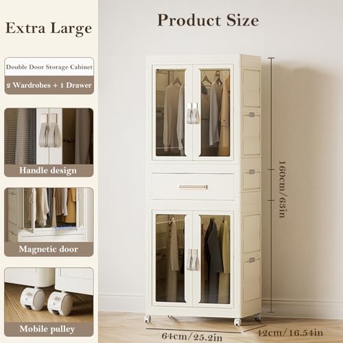 SINBINTA Tragbarer Kleiderschrank-Aufbewahrungs-Organizer, Mobile Aufbewahrungsbox mit Rollen, Faltbare große Kunststoffschrank-Aufbewahrungseinheiten für Kleidungsstücke, Spielzeug