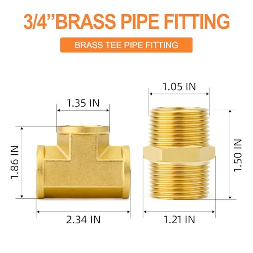 Image of GASHER 1PCS Brass Tee Pipe Fittings, 3 /4 inch NPT Female x 3 /4 inch NPT Female x 3 /4 inch NPT Male Pipe Fittings, Male Run Tee