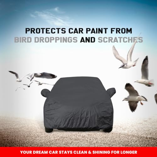 Image of Micra Dustproof Car Cover with Mirror Pockets, Grey Color, Taffeta Polyster,Triple Stitched, Compatible with Nissan Micra Car Cover (2010 to 2018), Micra Car Accessories
