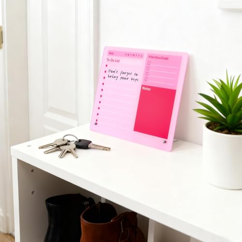 Nexlynk Rosa Wochenplaner abwischbar Acryl Notiztafel 26 x 31 cm mit Ständer und Stiften, Frameless Tisch-Planer Tafel für to Do Liste abwischbar Büro Zuhause Schule