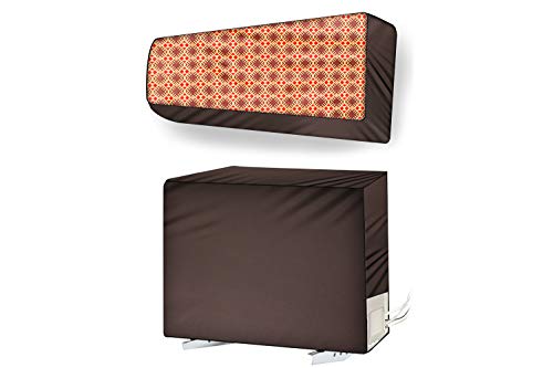 Image of Stylista Split ac cover for indoor and outdoor unit of 1.5 ton ac waterproof and dustproof Brown and Yellow Different checks pattern