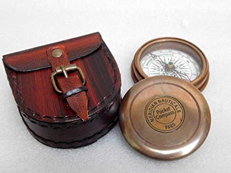 Solid Brass Vintage Fully Functional Compass with Leather Case The Road ...