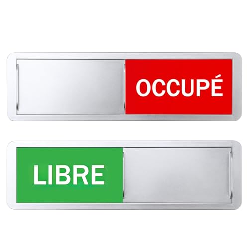Panneaux de Porte Libre/OCCUPÉ, 17,7x5.2cm Auto-inscription Coulissante Magnétique Libre/Occupé Plaque avec 2PCS Adhésives Rondes pour Salle de Bain Réunion Toilettes WC École Bureaux