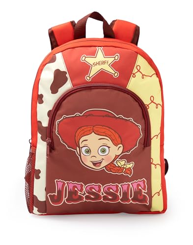 Disney Toy Story Jessie Girls Brown Red Backpack | Zip-Up School Bag with Padded Shoulder Straps | Front Pocket & Mesh Side Pocket | Graphic Character Print Rucksack Merch