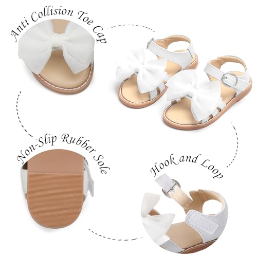 Image of Girls Dress Sandals Comfy Hook and Loop Summer Shoes for Toddlers(TA302 Toddler,White /6M)