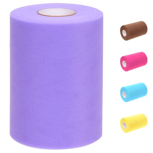 Glarks 1 rollo de tela de tul de 15 cm x 100 yardas de color lila claro, bobina de tela de organza para manualidades, tutú, falda de bebé, decoración de boda, fondo, artesanía, fiesta de cumpleaños,