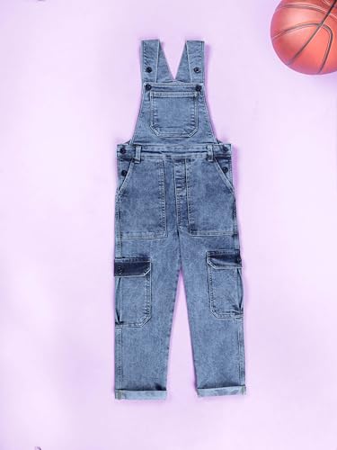 Image of KiddoPanti Unisex Denim Dungaree Pant With Cargo Pockets