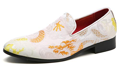 Santimon Mens Penny Loafers Embroidery Casual Slip On Driving Wedding Prom Shoes Moccasins Smoking Slipper