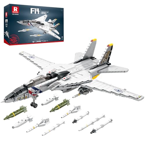 Reobrix F-14 Tomcat Fighter Jet Building Set, 1600 bloques, alas móviles, kit de modelo de avión militar para adultos y niños mayores de 14 años, unisex, no plegable
