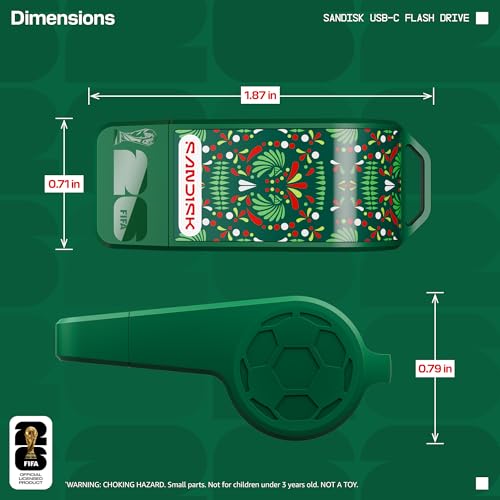 Image of SANDISK 64GB USB-C Flash Drive, FIFA World Cup 2026 Edition - Up to 300MB /s Transfer speeds, USB 3.2 Gen 1, USB Type-C - Green, Mexico - SDCZIA-064G-G46G