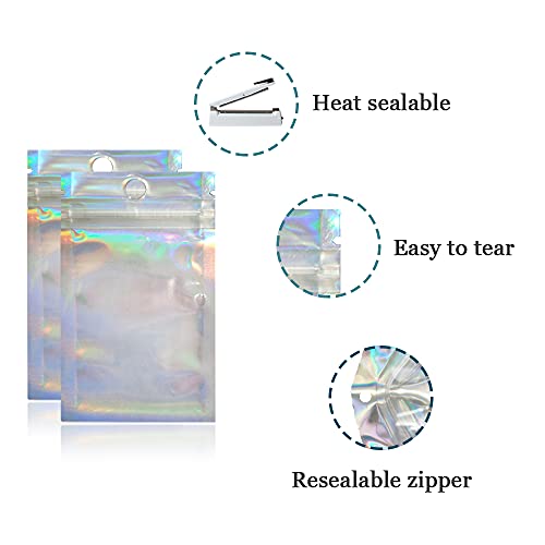 200 Pcs Clear Front Resealable Heat Sealable Foil Bags With Hang Hole 2.3X3.9 Inch (Inner 1.9X2.5 Inch) For Zip Bulk Food Storage Lock Bag Reclosable Airtight Heat Seal Pouch Zipper Lock Packaging #TOP1