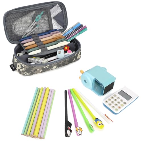 Image of FlowFly Large Capacity Pencil Case for Kids, Boys & Girls - Zippered Multi-Functional Pen Pouch, Soft & Portable Pencil Bag for School, Teens, Students, Digital Camo