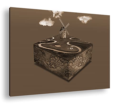 Moulin à vent deyoli cadre bois véritable grand format 90x60cm impression numérique sépia