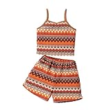 HSOXLQF Girls 2 Piece Outfits Tropical Casual Knitted Tank Tops and Elastic Waist Shorts Summer Clothes Set