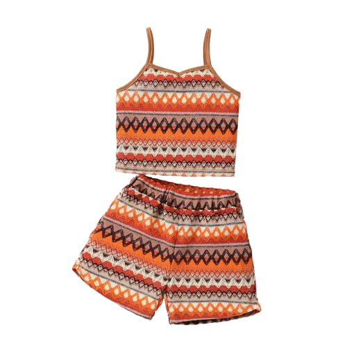 Image of Kids Toddler Girls Summer Clothes Button Design Striped Tank Top + Floral-Print Elastic Shorts 2 Piece Outfits