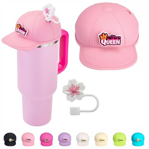 Anti-dust Silicone Hat for Stanley Cup 40oz, Compatible with Stanley Cup with Straw Cover and Two Charms, Pink 40 ounces Pink