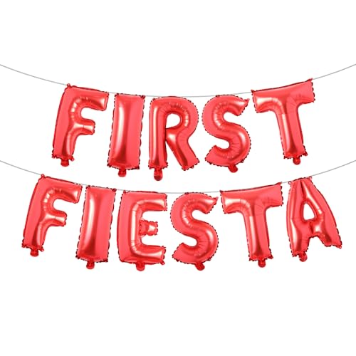 Image of First Fiesta Birthday Decorations Mexican 1st Birthday Party Supplies Multicolor First Fiesta Balloons Mexican Uno Cactus Banner for Cinco De Mayo Taco Bout Uno Party Decor (FIRST FIESTA Red)