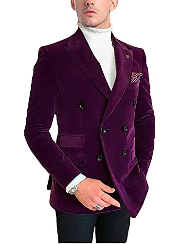 Men's Double Breasted Velvet Blazer Notch Lapel Tuxedos Jacket Wedding Party Coat Casual Wear
