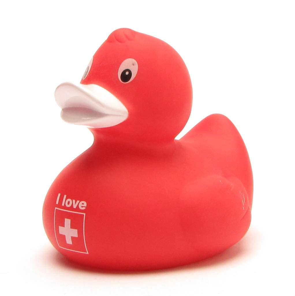 Duckshop Bath Duck I Love Switzerland I Squeaky Duck I L: 8 cm
