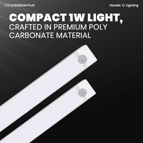 Image of Havells SLEEKBEAM NEO 300MM 1W Rechargeable Motion Sensor LED Light for Wardrobe, Closet, Cabinet, Kitchen, Under Stairs, Drawer, Shelf, Garage, Quick Magnetic Self Installation| Type-C Charging