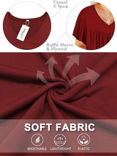 VISLILY Womens-Plus-Size-Summer-Tops 2025 Pleated V Neck T Shirts Short Sleeve Blouses Ruffle Flowy Tunics XL-5XL3