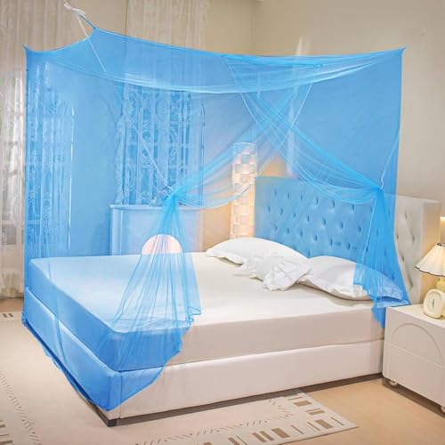 COZFUR Mosquito Netting for Bed Mosquiteros para Camas Rectangular Bed Canopy with One Opening Mosquito Bed Net for Camping Indoor Outdoor (Blue L87 x W79 x H71 Inch)