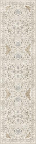 Madane Runner Rug 2x8, Washable Hallway Runner Rugs, Non-Slip Low-Pile Soft Kitchen Rug Runner Laundry Room Rug, Vintage Throw Entry Foyer Mat for Entrance Living Room (Beige/Blue, 2 x 8)