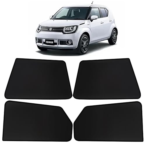 Image of OTO2EYE Car Sun Shade Compatible for Maruti Suzuki Ignis Model-2016 Onwards, Z-Black Fix Type Side Window Curtains, Only Half Cut in Front Window, 4 Pieces Set