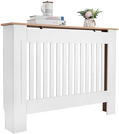 FATIVO Cache Radiateur Blanc Bois 78x19x92cm Vertical - Grille MDF Design Élégant Pour Salon Et Chambre
