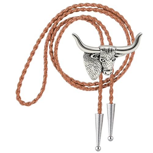 Image of Jeilwiy Bolo Tie for Men Western Cowboy Tie Necklace Gold Bolo Tie Leather Necktie Halloween Tie Accessories for Women