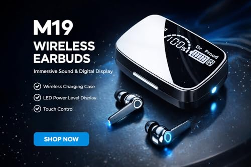 Image of M19 True Wireless Earbuds, Bluetooth 5.1, 9D HiFi Sound, IPX7 Waterproof, LED Power Display, Wireless Charging Case, Touch Control
