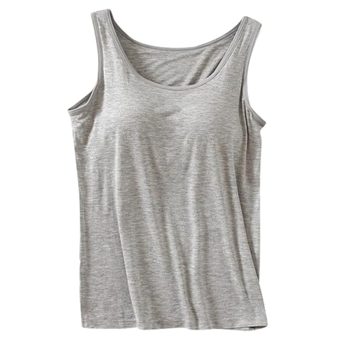 Tanks with Built in Bra for Teens Camisole Spaghetti Strap Workout Yoga Shirts Basic Padded Tank Tops Summer Clothes Grey