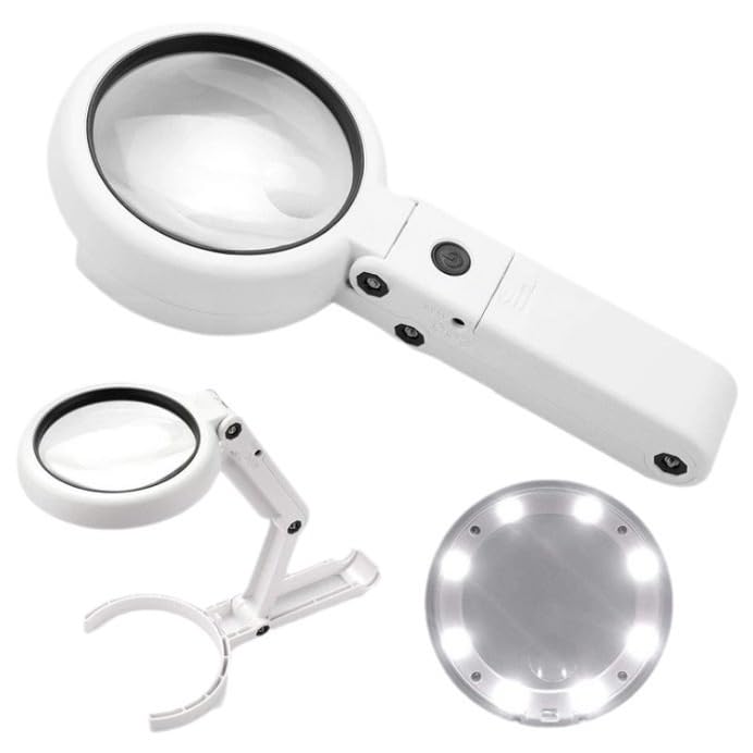 Tragbare Handlupe mit LED-Beleuchtung, Faltbare Tischlupe, Reparaturwerkzeug