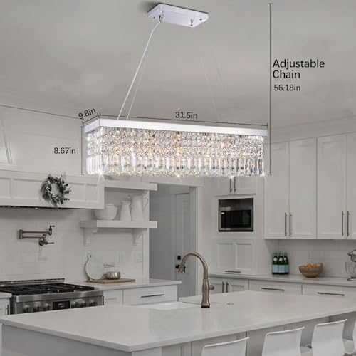 Rectangular Chandeliers for Dining Room, Modern Rain Drop Chandeliers, Hanging Pendant Crystal Chandelier Light for Kitchen Island, Beautiful Ceiling Light Fixture for Cafes Office of CRYSTOP by CRYSTOP - Image 6