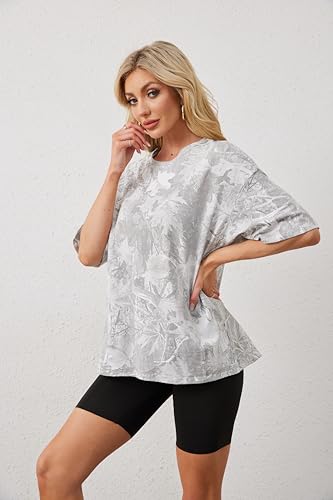 Image of Womens Camo Shirt Oversized Maple Leaf Short Sleeve T Shirts Tops | Loose Fit,White Camo T-Shirt,Crew Neck,Half Sleeve,Everyday Outfits,Gym,Workout,Home,Work,Hiking,2026 Basic Tee