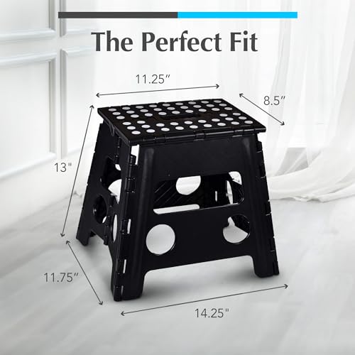 (Black) - Folding Step Stool, 33cm - The Anti-Skid Step Stool is Sturdy to Support Adults and Safe Enough for Kids. Opens Easy with One Flip. Great for Kitchen, Bathroom, Bedroom, Kids or Adults. (Black) by Handy Laundry - Image 5