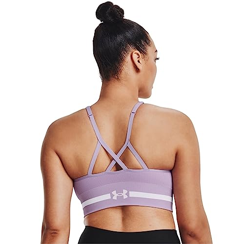 Image of Under Armour Women's Seamless Low Long Bra, Octane (566) /Pink Note, X-Small